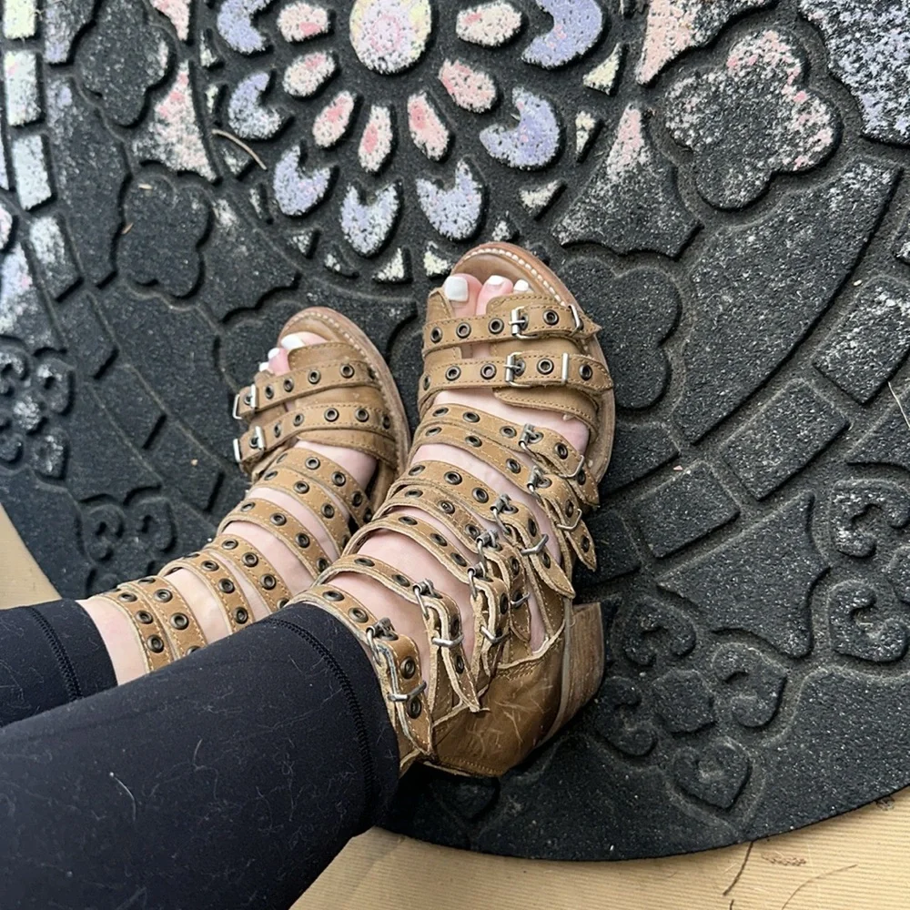 Freebird by Steven Tan Studded Multi-Strap Block Heel Sandals